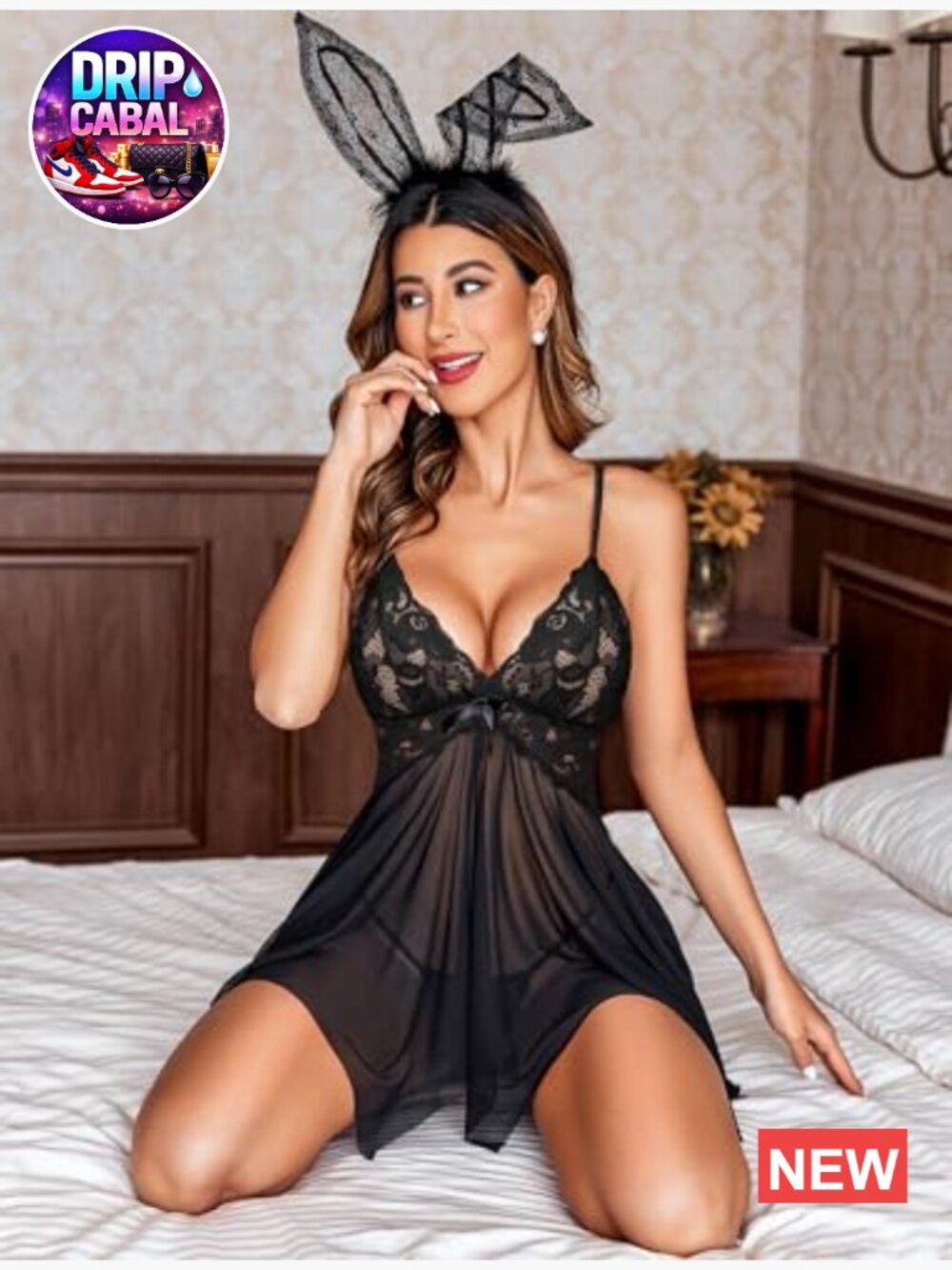 Lace Babydoll Chemise Sleepwear with Thong - Picture 4 of 7